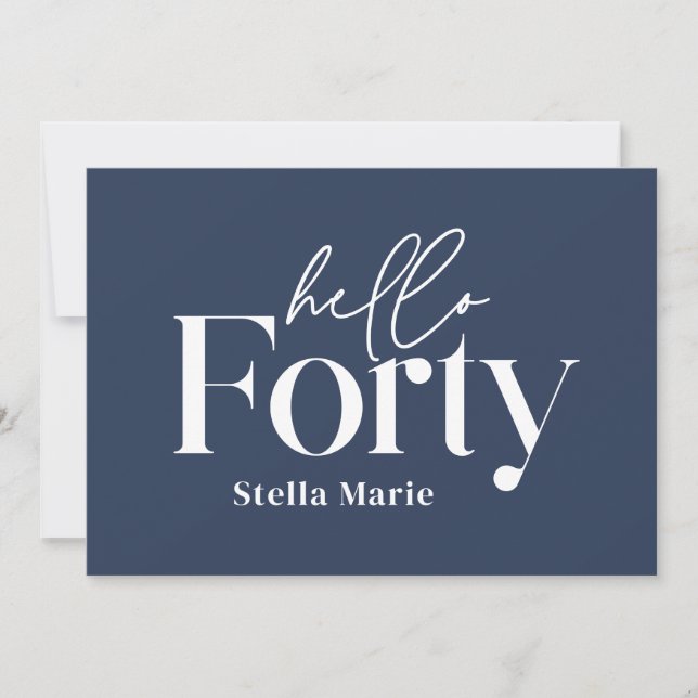 Modern minimal navy blue simple 40th birthday invitation (Front)