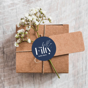 Modern minimal navy blue simple 50th birthday classic round sticker
