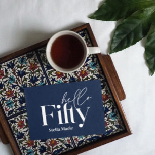 Modern minimal navy blue simple 50th birthday invitation