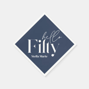 Modern minimal navy blue simple 50th birthday napkin
