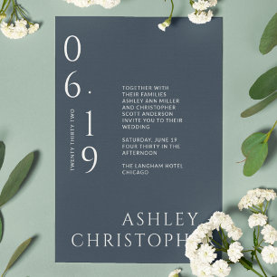 Modern Minimal Navy Blue Split Date Wedding Invitation