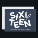 Modern minimal navy blue typography 16th birthday invitation<br><div class="desc">Modern minimal bold typography 16th birthday navy blue and white party invitation.</div>