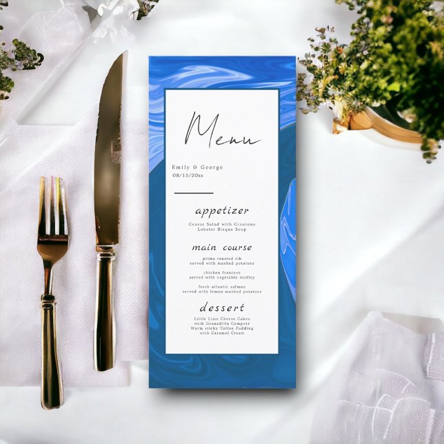 Modern Minimal Navy Blue Waves Abstract Wedding Menu (Creator Uploaded)