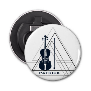 Modern Minimal Navy Blue & White Violin Designer Bottle Opener