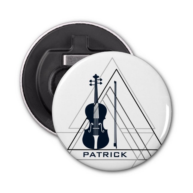 Modern Minimal Navy Blue & White Violin Designer Bottle Opener (Front)
