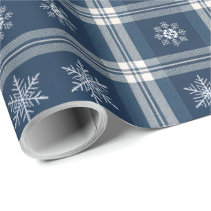 Modern Minimal Navy Snow Plaid Christmas Wrapping Wrapping Paper