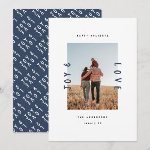 Modern minimal navy white 1 photo holiday card