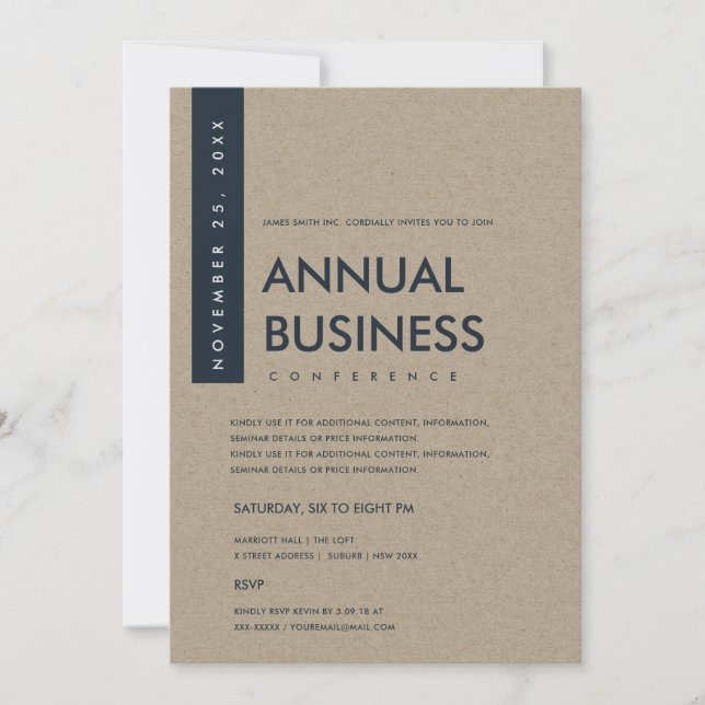 MODERN MINIMAL NAVY WHITE KRAFT CONFERENCE EVENT INVITATION (Front)