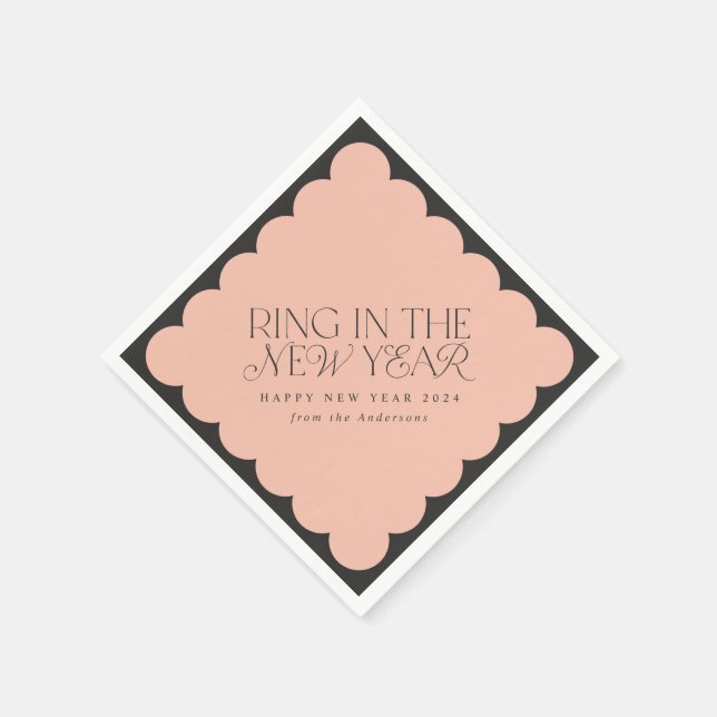 Modern minimal new year black holiday wavy edge napkin (Corner)