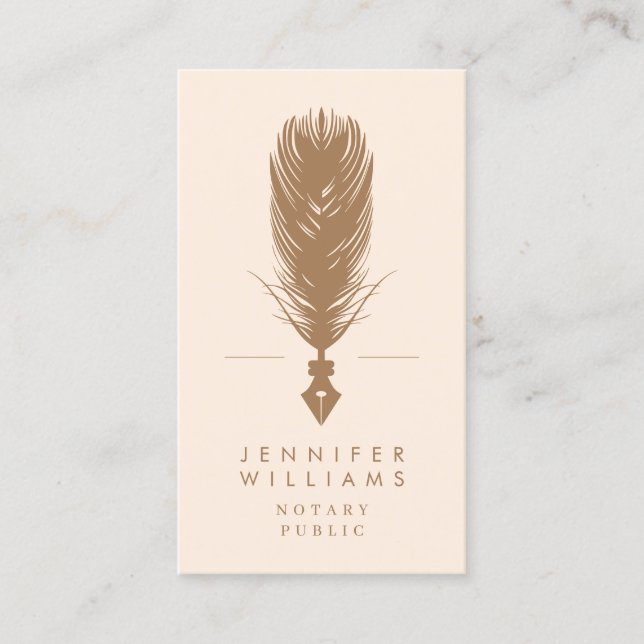 Modern Minimal Notary Public Quill Feather | Pink  Business Card (Front)