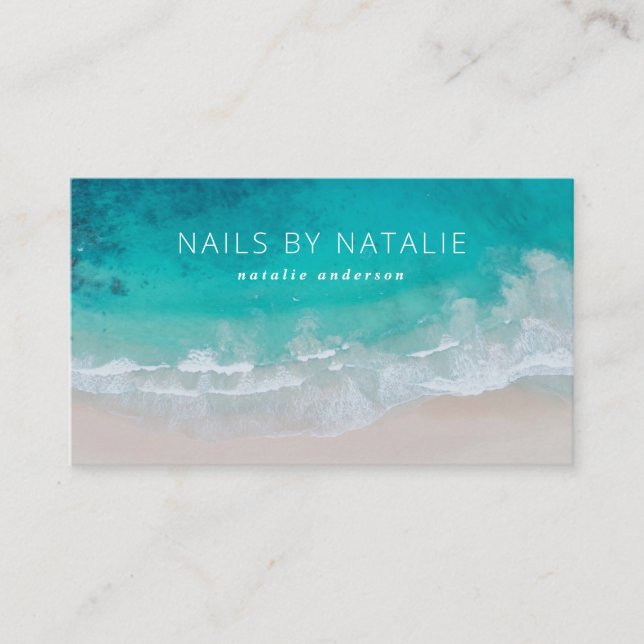 Modern minimal ocean beach typography chic business card (Front)