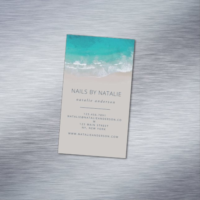 Modern minimal ocean beach typography chic 	Magnetic business card (In Situ)