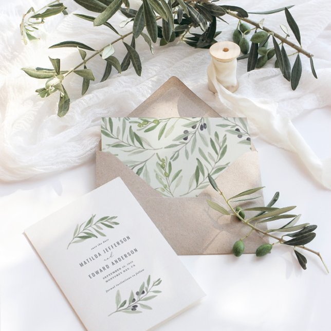 Modern minimal olive branch foliage sage wedding announcement (Creator Uploaded)