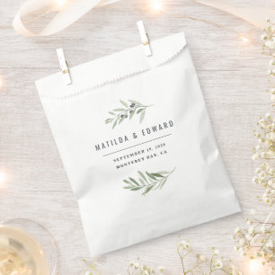 Modern minimal olive branch foliage wedding favour bag