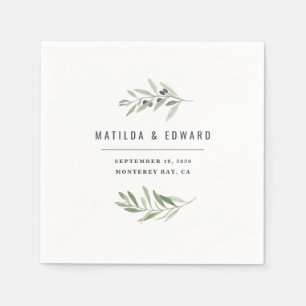 Modern minimal olive branch foliage wedding napkin