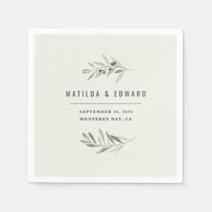 Modern minimal olive branch foliage wedding napkin