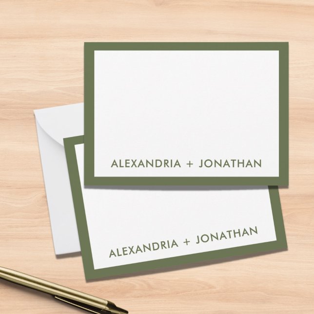 Modern Minimal Olive Green Couple's Thank You Note Card (Creator Uploaded)