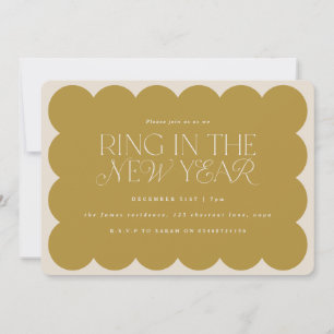 Modern minimal olive green retro wavy edge invitation