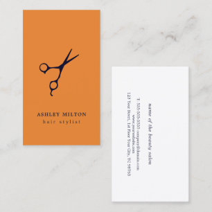 Modern Minimal Orange Blue Scissors Hairstylist Business Card
