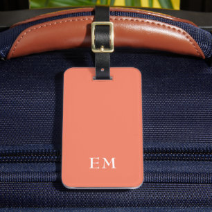Modern Minimal Orange Monogrammed Initials Luggage Tag