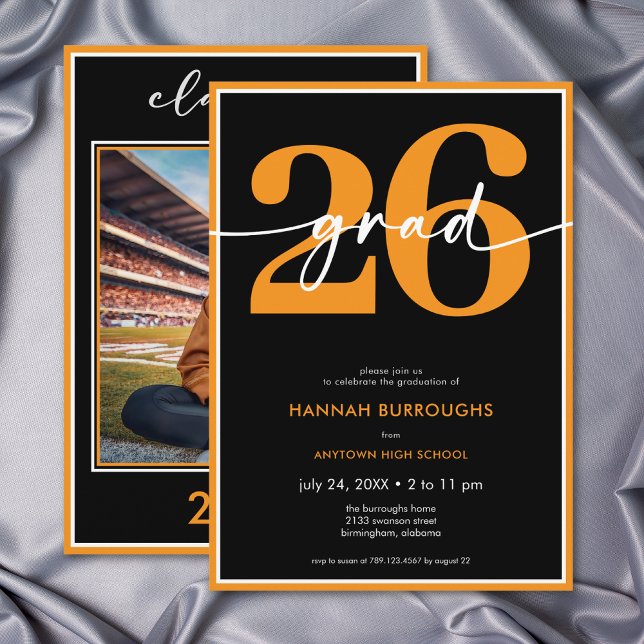 Modern Minimal Orange Script Graduation Party Invitation (Modern Minimal Orange Script Graduation Party Invitation)