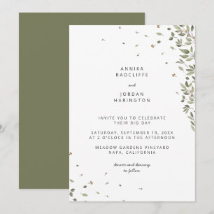 Modern Minimal Organic Greenery Wedding Invitation