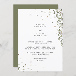 Modern Minimal Organic Greenery Wedding Invitation