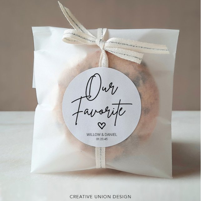 Modern Minimal Our Favourite Wedding Favour Classic Round Sticker (Creator Uploaded)