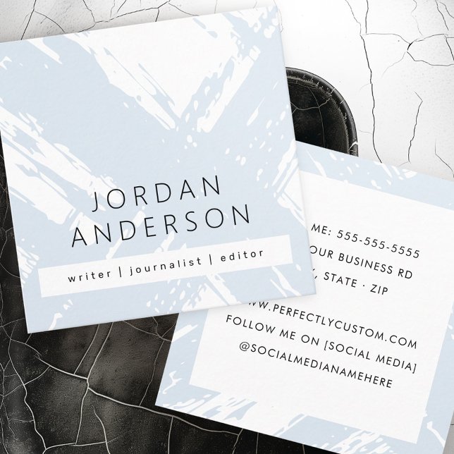 Modern minimal pale dusty blue brushstrokes  square business card (Modern minimal pale dusty blue brushstrokes square business card)