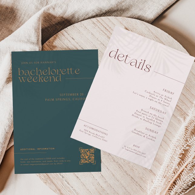 Modern Minimal Palms | Bachelorette Weekend  Invitation (Creator Uploaded)