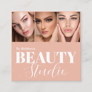 Modern minimal pastel makeup and hair illustration square business card