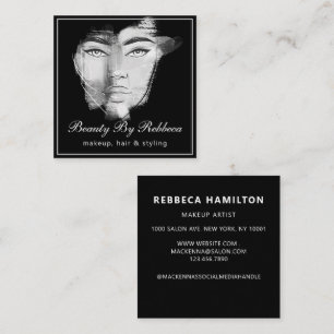 Modern minimal pastel makeup and hair illustration square business card