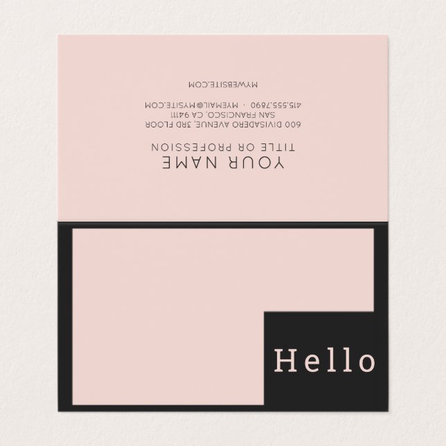 Modern Minimal Pastel Pink & Black Hello  Business Business Card (Outside Unfolded)