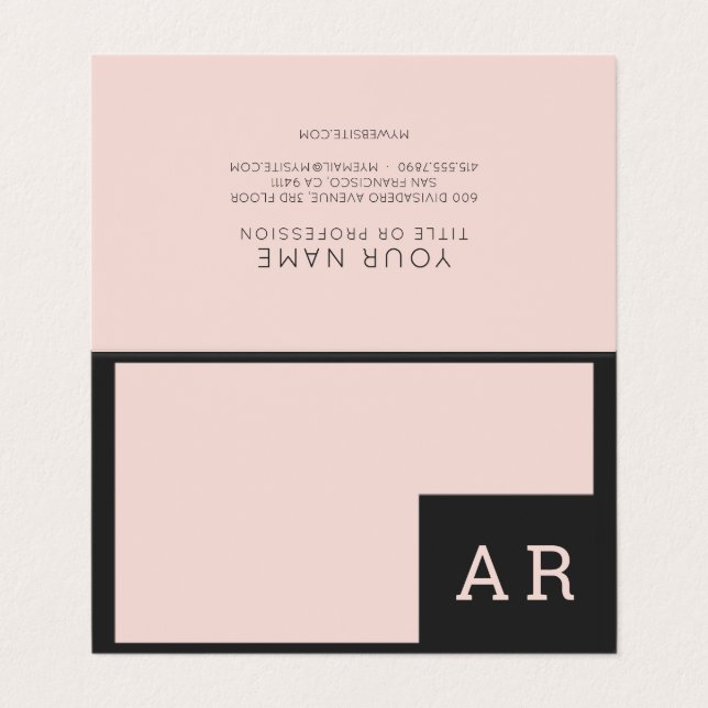 Modern Minimal Pastel Pink & Black Monogram Business Card (Outside Unfolded)