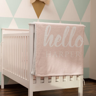 Modern Minimal Pastel Pink Hello And You Name Baby Blanket