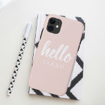 Modern Minimal Pastel Pink Hello And You Name iPhone 11 Case<br><div class="desc">Modern Minimal Pastel Pink Hello And You Name</div>