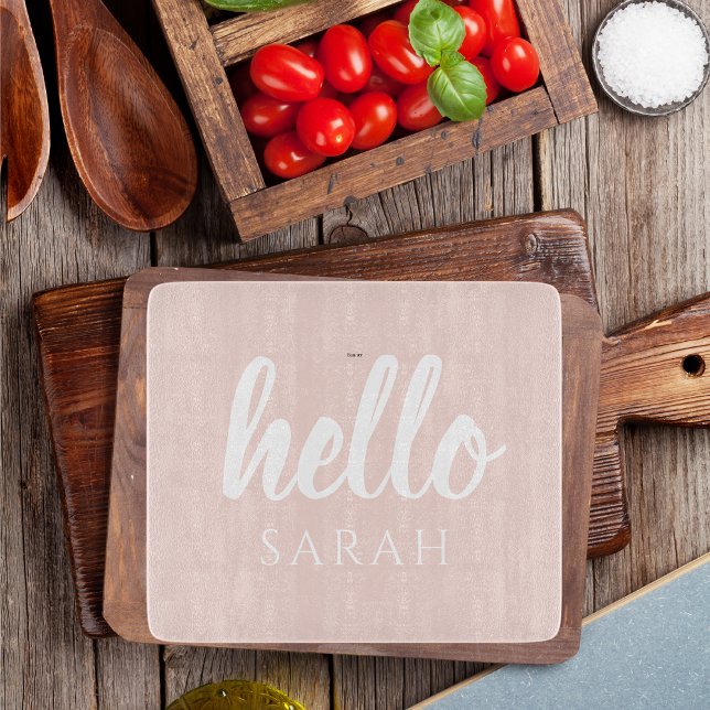 Modern Minimal Pastel Pink Hello And You Name Cutting Board (Creator Uploaded)