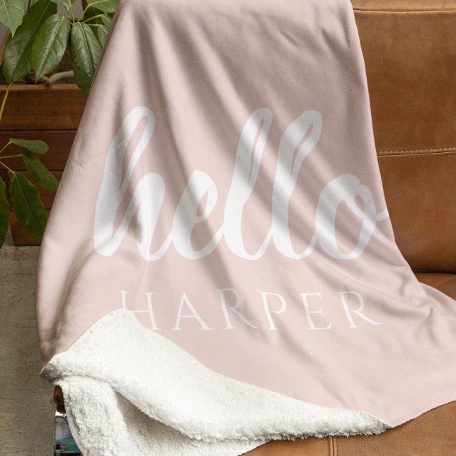 Modern Minimal Pastel Pink Hello And You Name Fleece Blanket (Creator Uploaded)