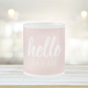 Modern Minimal Pastel Pink Hello And You Name Frosted Glass Coffee Mug