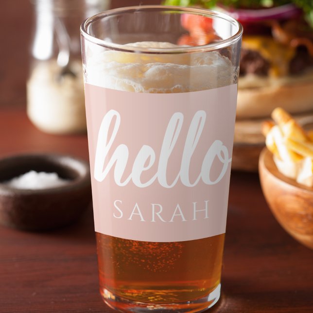 Modern Minimal Pastel Pink Hello And You Name Glass (Creator Uploaded)