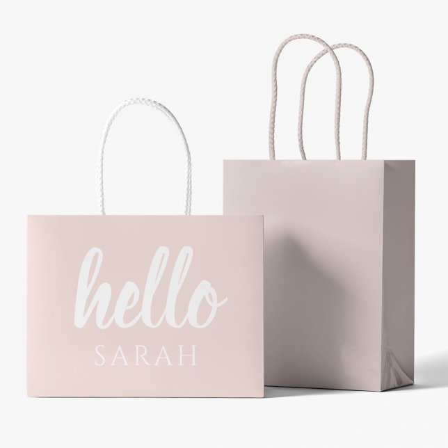 Modern Minimal Pastel Pink Hello And You Name Large Gift Bag (Creator Uploaded)