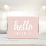 Modern Minimal Pastel Pink Hello And You Name Photo Block<br><div class="desc">Modern Minimal Pastel Pink Hello And You Name</div>