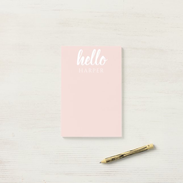Modern Minimal Pastel Pink Hello And You Name Post-it Notes (On Desk)