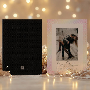 Modern Minimal Pastel Wavy Guilloché Couple Photo Holiday Card