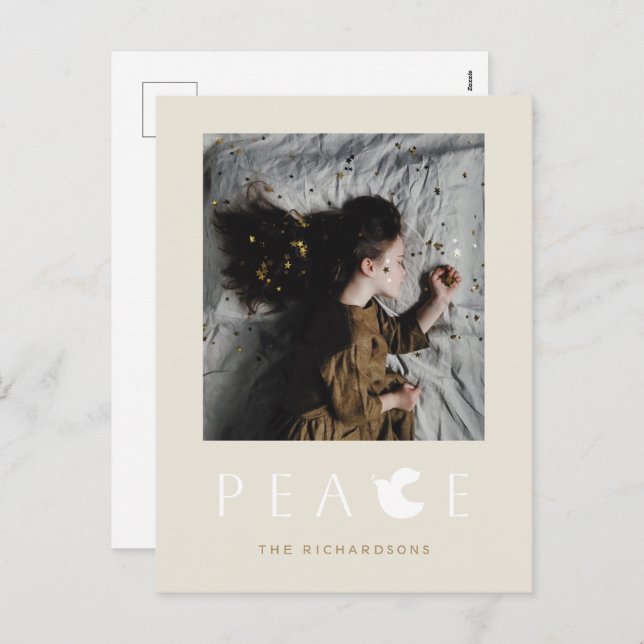 Modern Minimal Peace Dove Holiday Photo Postcard (Front/Back)