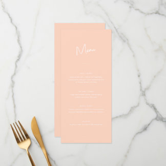 Modern Minimal Peach Script Wedding Menu
