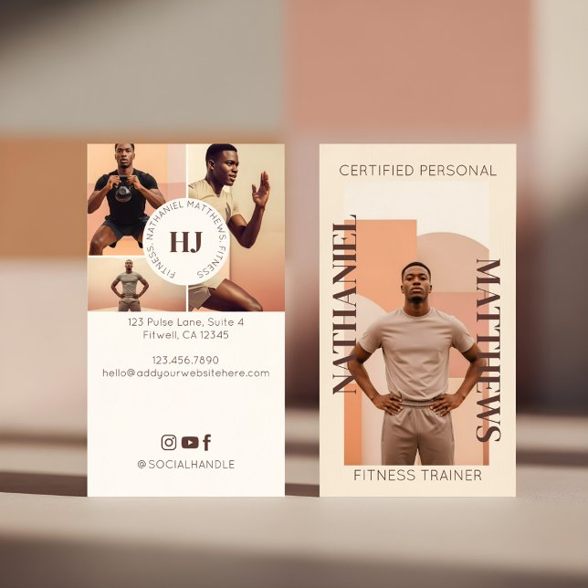 Modern Minimal Personal Trainer Photos & Monogram Business Card (Modern Minimal Personal Trainer Photos & Monogram Business Card)