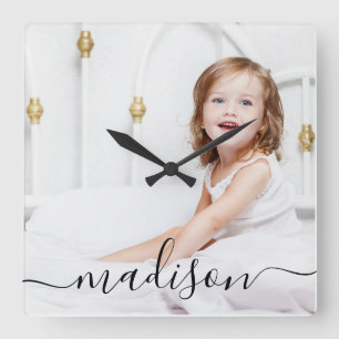 Modern & Minimal Personalised Full Photo & Name Square Wall Clock