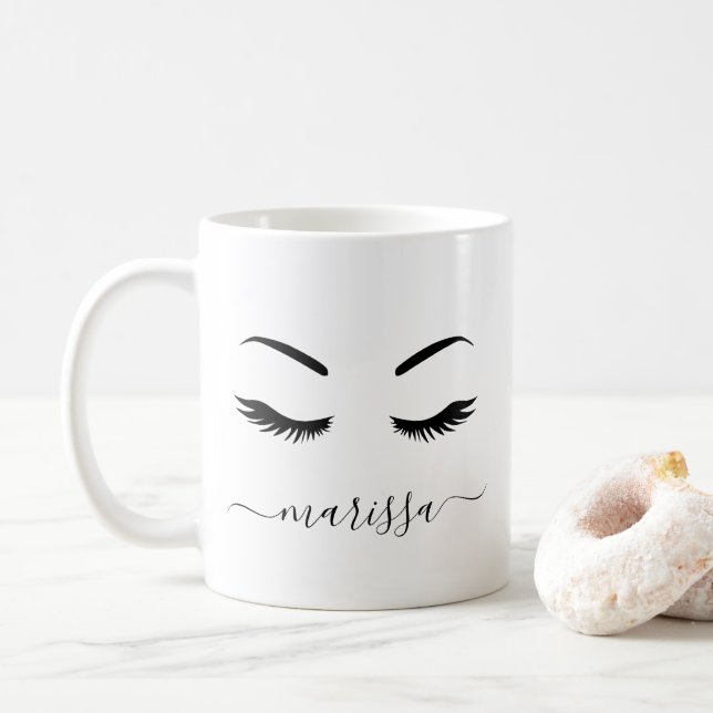 Modern Minimal Personalised Lashes Cute Coffee Mug (With Donut)