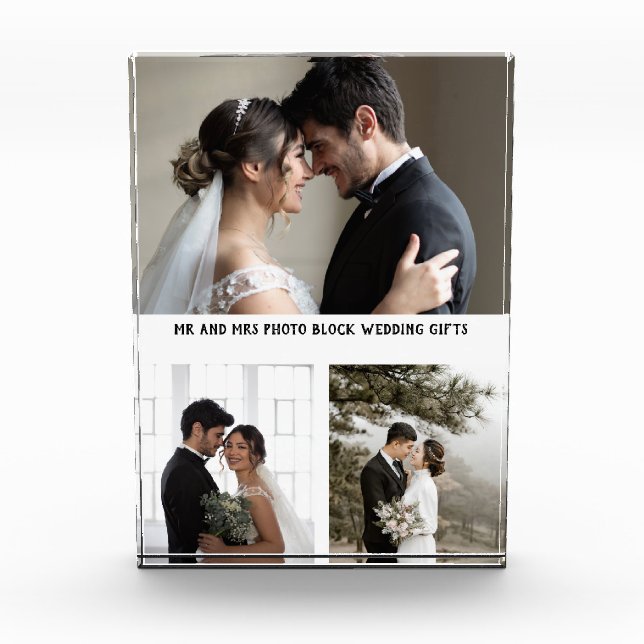 Modern Minimal Personalised Mr And Mrs Photo Block (Front)